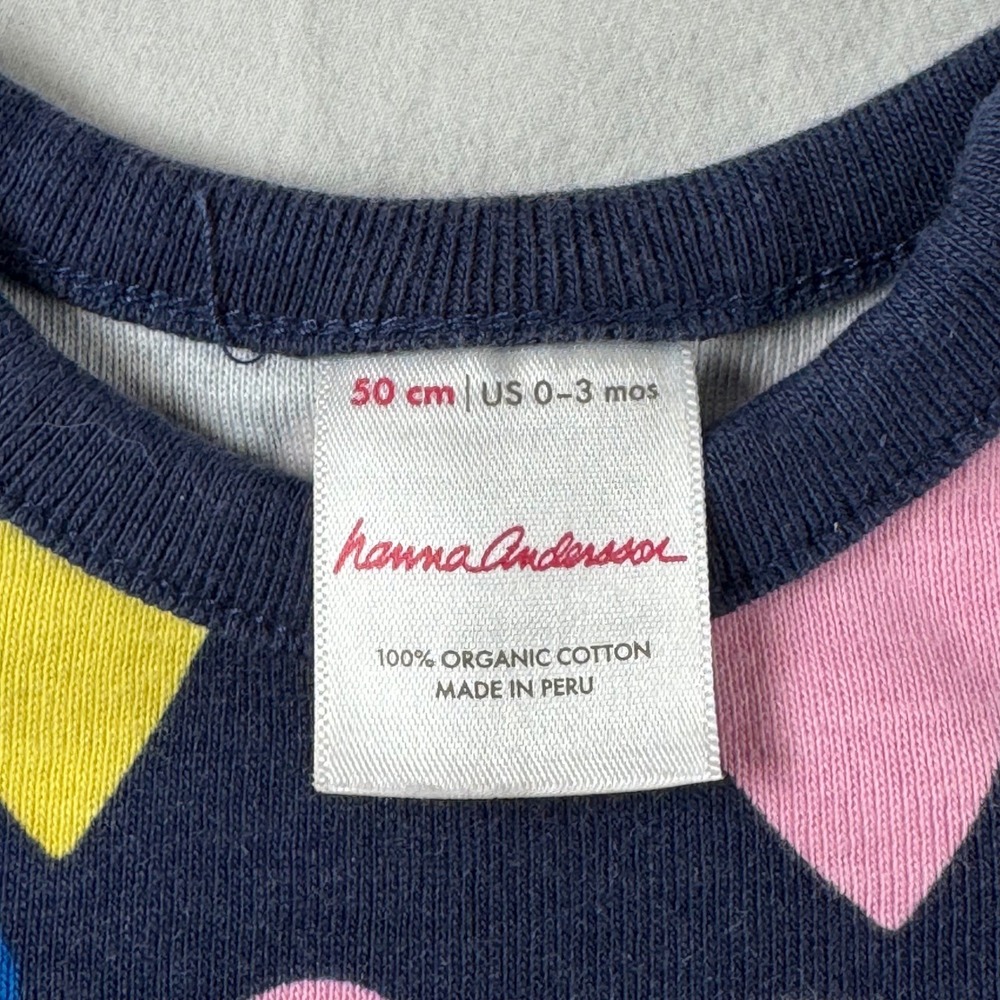Hanna‎ Andersson Size 0-3 mos Navy Blue Heart Print Organic Cotton Bodysuit - Picture 4 of 5